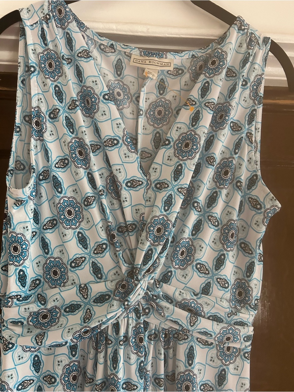 Dana Buchman Light Blue and White Floral Twist-Front Sleeveless Dress